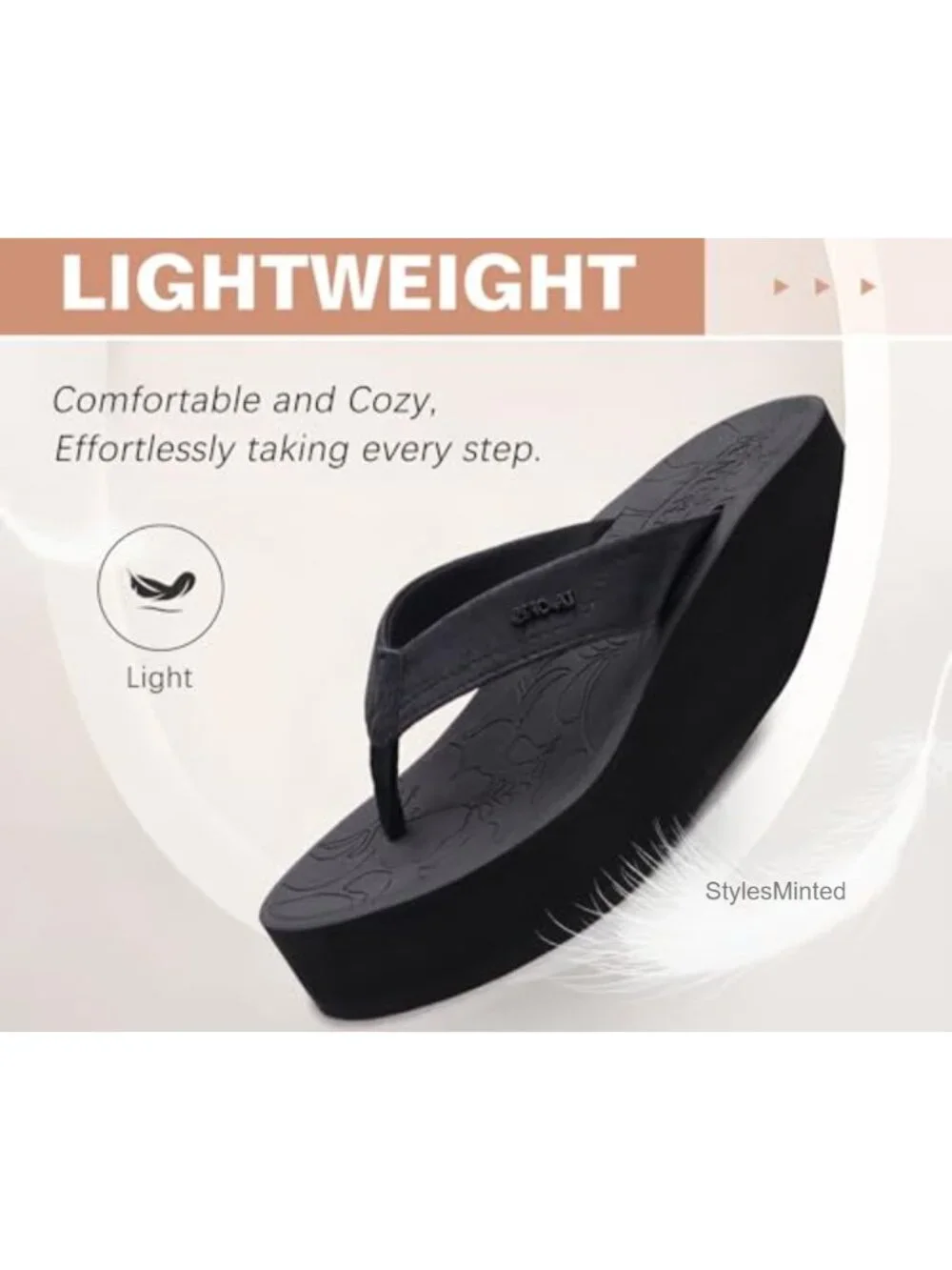 Womens Platform Wedge Flip Flops Dressy Summer Chunky Heel Sandals Faux Leather